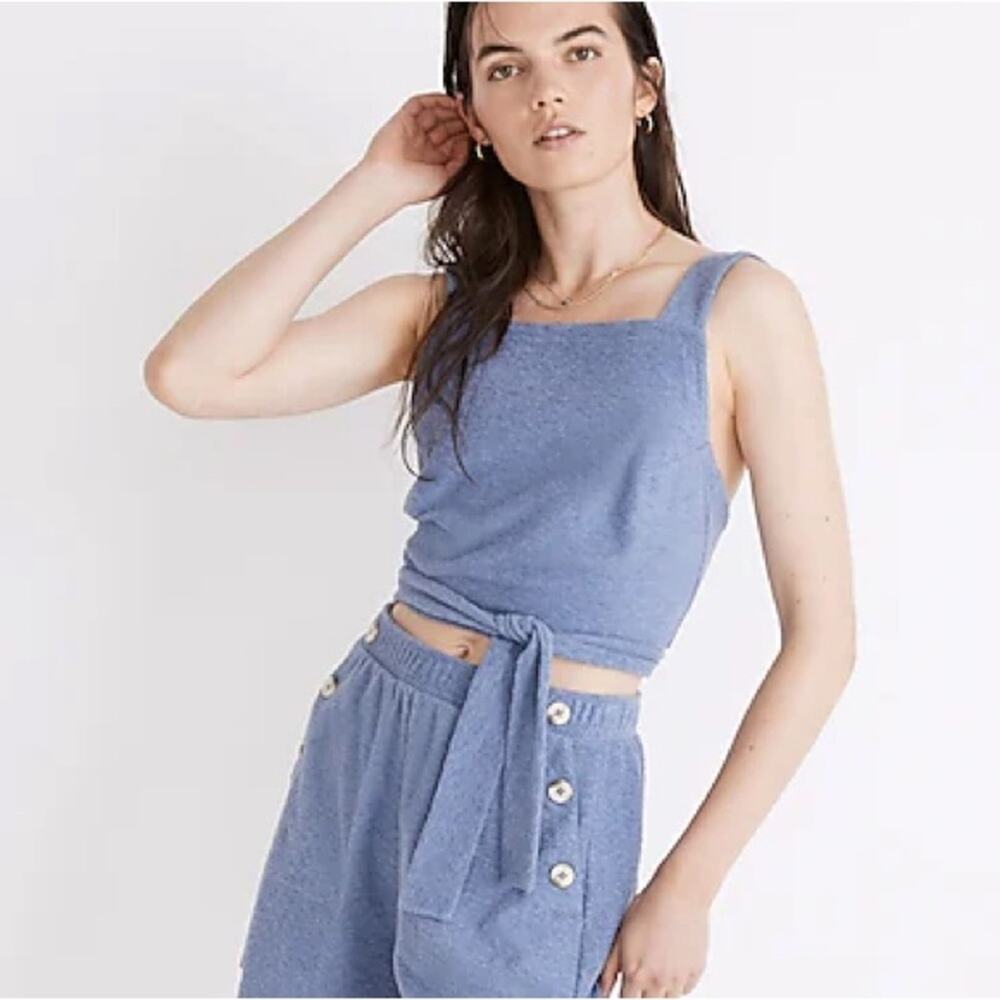 Madewell Loop Terry Tie Back Crop Tank Soft Twilight Blue Size XS